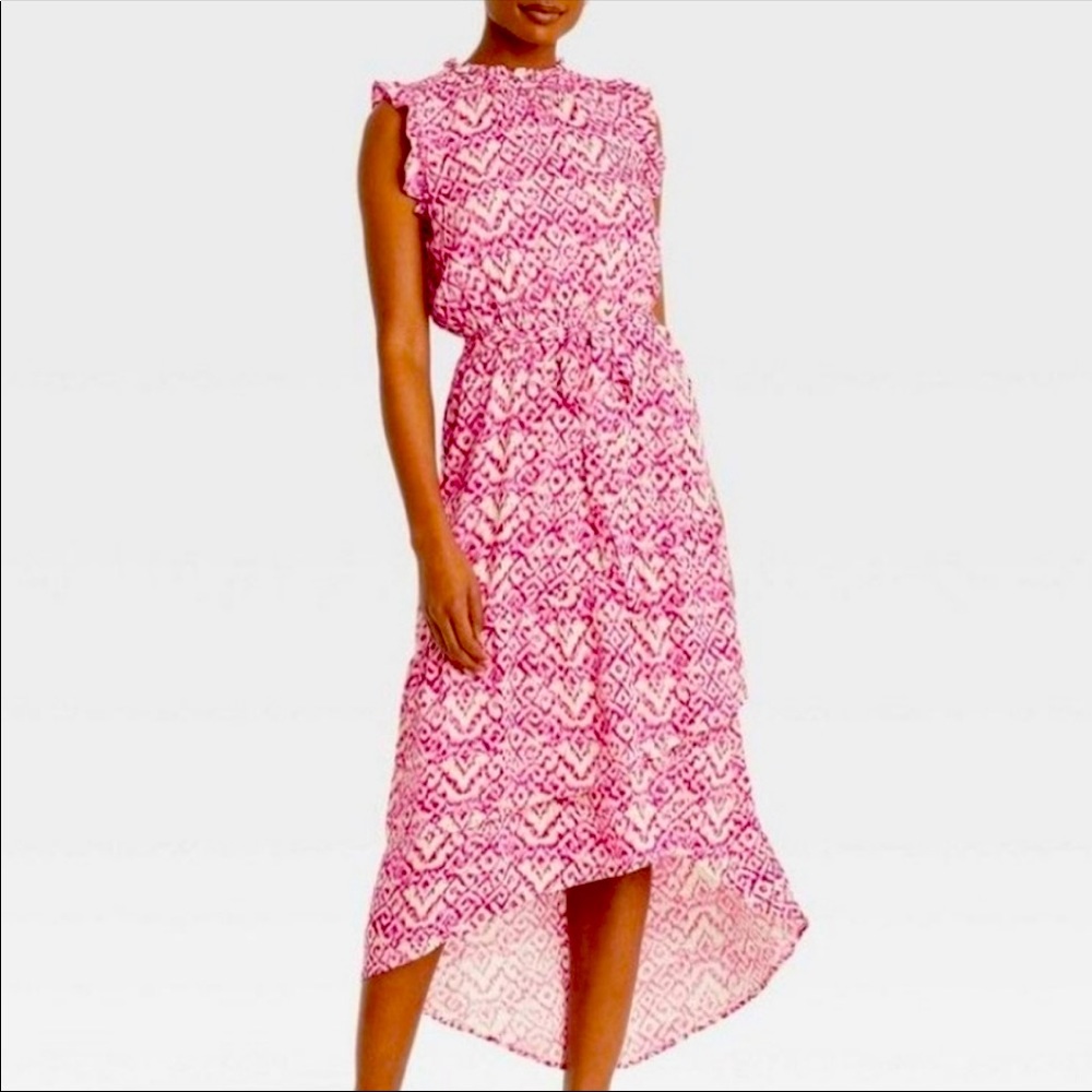 Who what wear batik abstract geometric boho dress pink and white size XXL